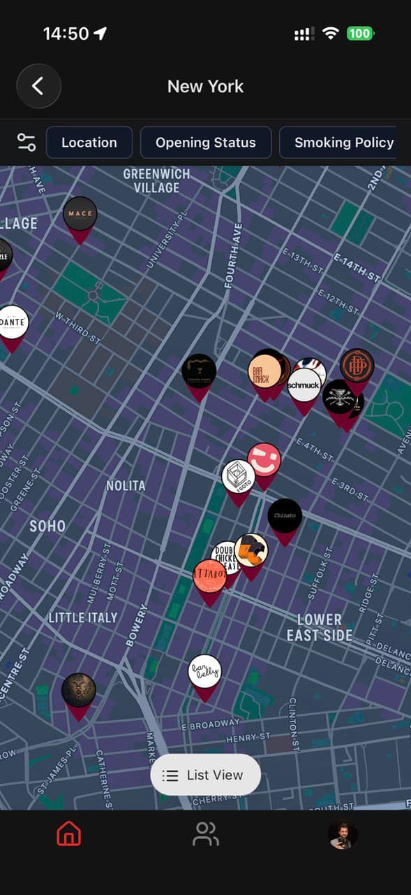 App screenshot — map view